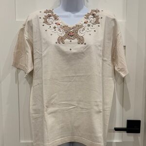 Vintage Embroidered Cream T-Shirt